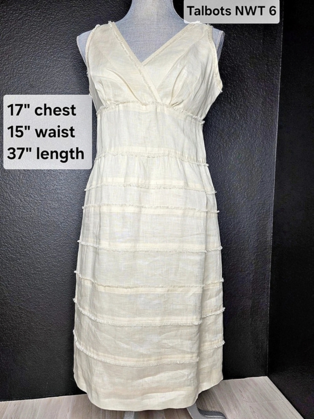 Talbots Linen Tiered Midi Dress in White Size 6 NWT